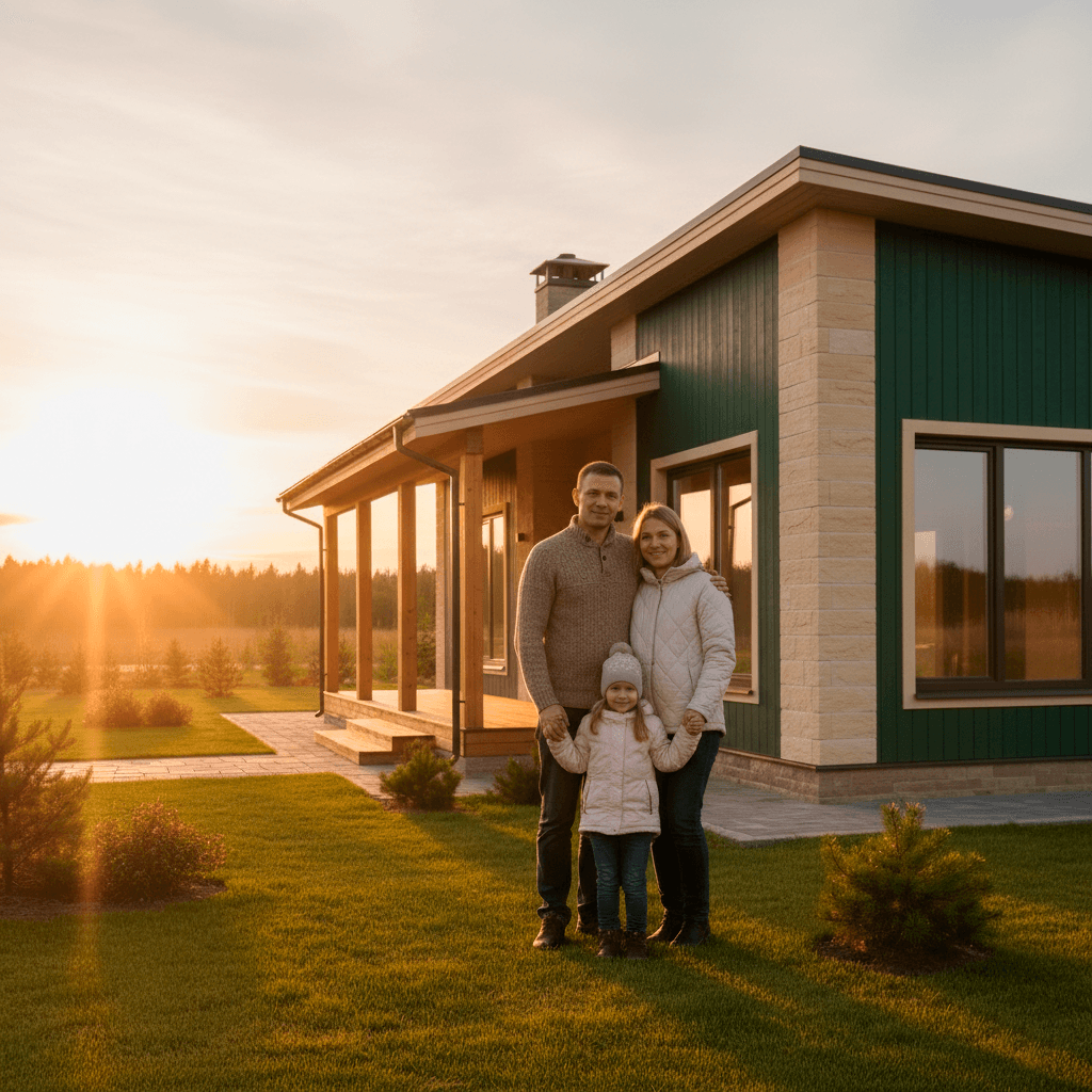 Семья у своего дома